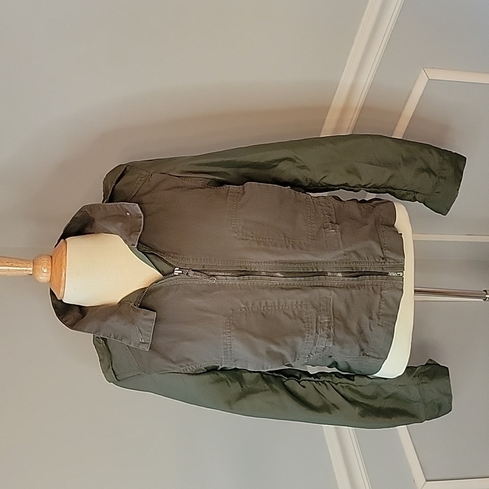 LUCKY BRAND Green Military Field Style Mixed Media Full Zip Lightweight Jacket S